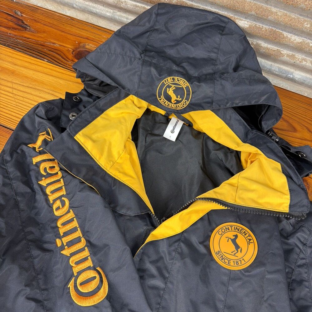 Continental Tire Service Rain Jacket L Black Yellow Hooded Embroidered